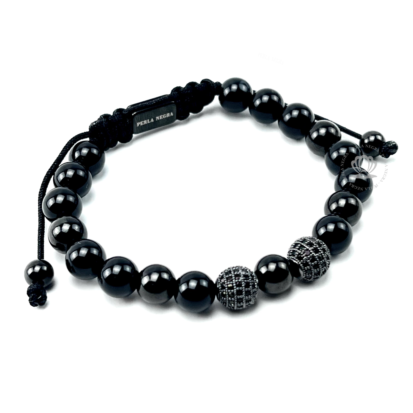 Black Onyx & Rhodium Cz Beads Bracelet