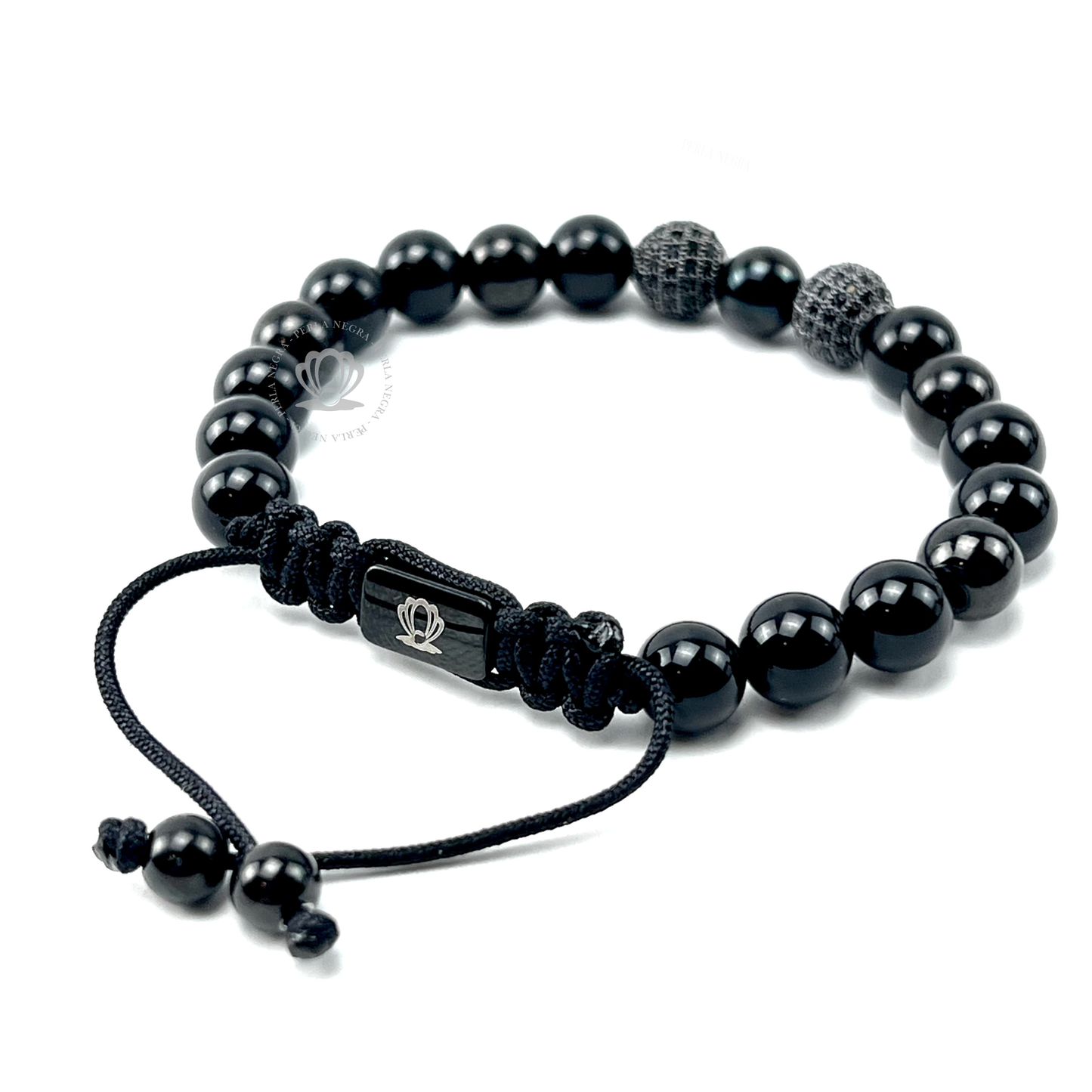 Black Onyx & Rhodium Cz Beads Bracelet