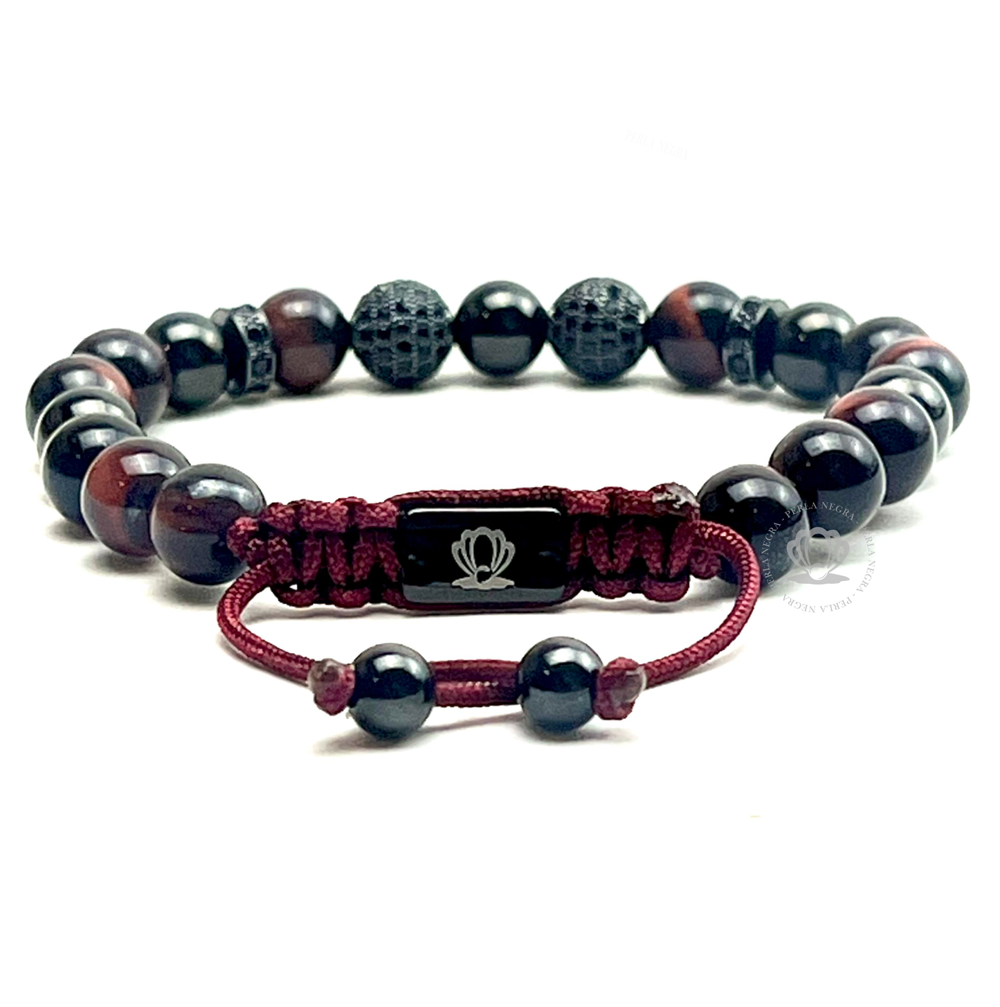 Red Tiger Eye & Rhodium Cz Beads Bracelet