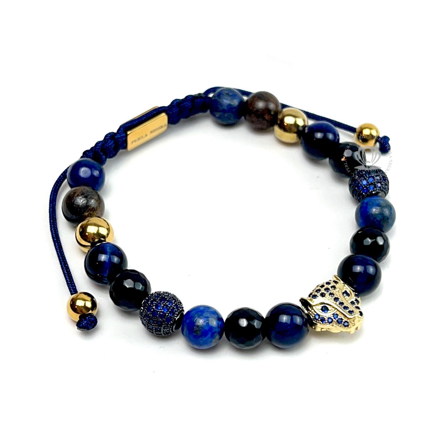 Yellow Gold Jaguar Blue Tiger Eye, Rhodium & Agata Bracelet