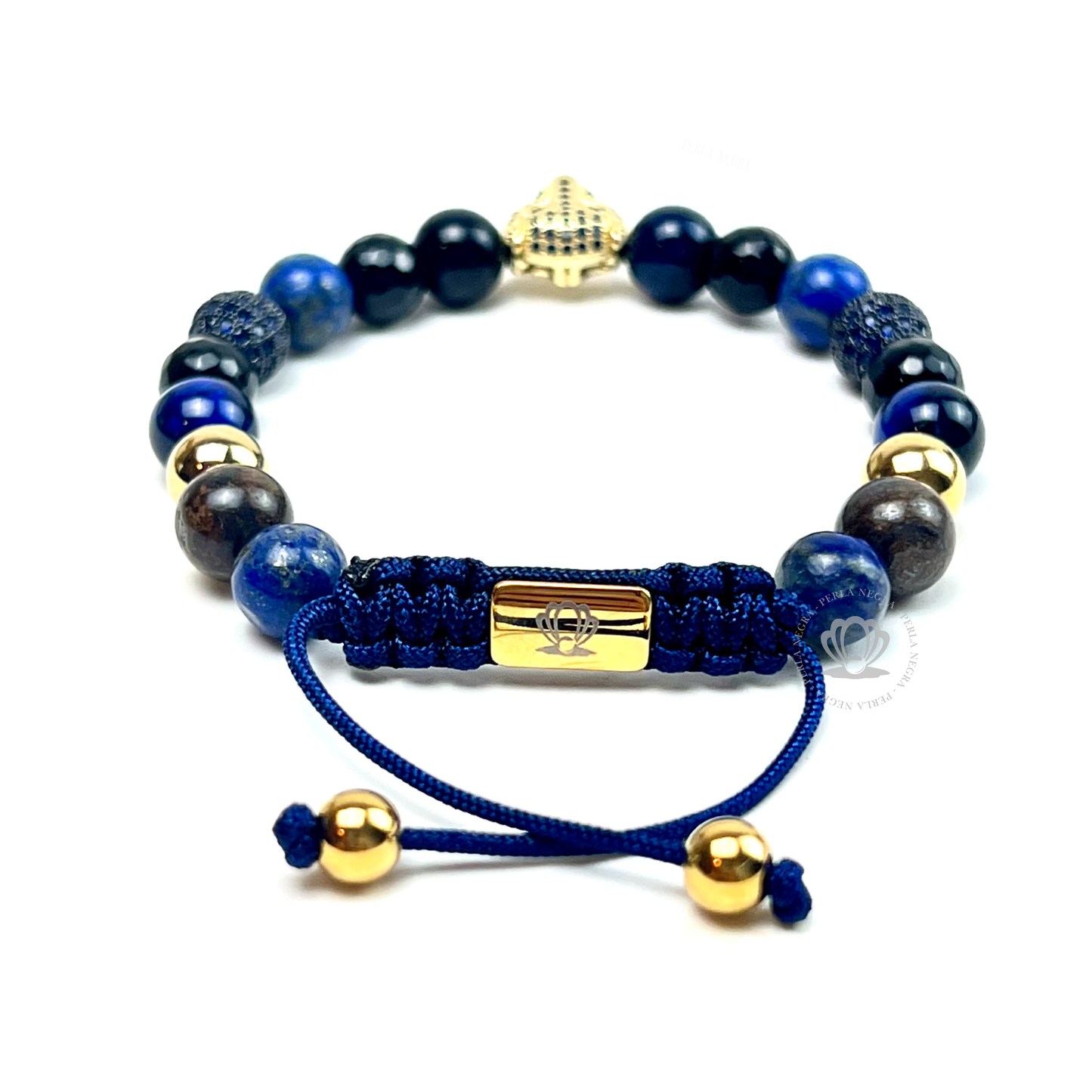 Yellow Gold Jaguar Blue Tiger Eye, Rhodium & Agata Bracelet