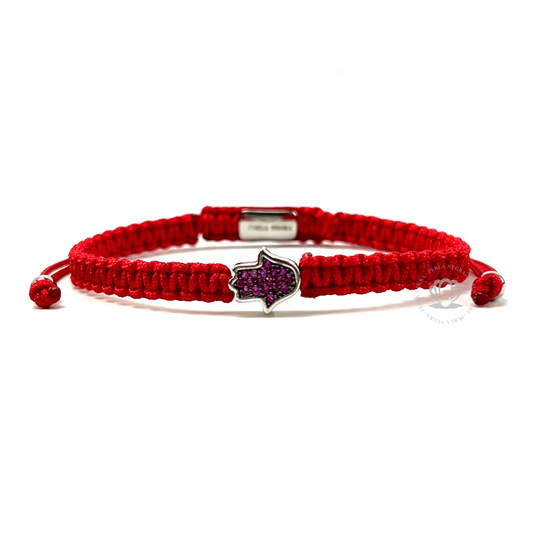 Violet Cz Silver Jamsa & Red Macrame