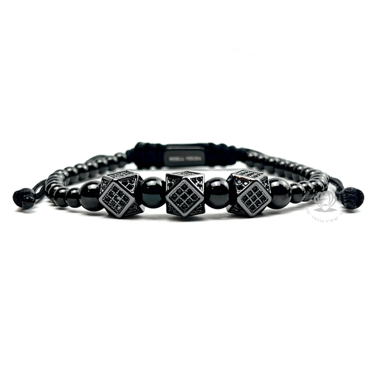 Rhodium Rhombuses & Black Cz Bracelet