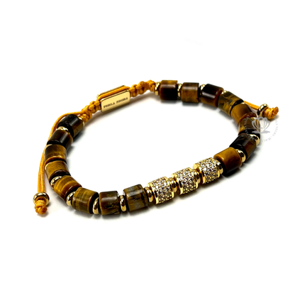 Brown Tiger Eye & 18K Gold Clear Cz Barrels