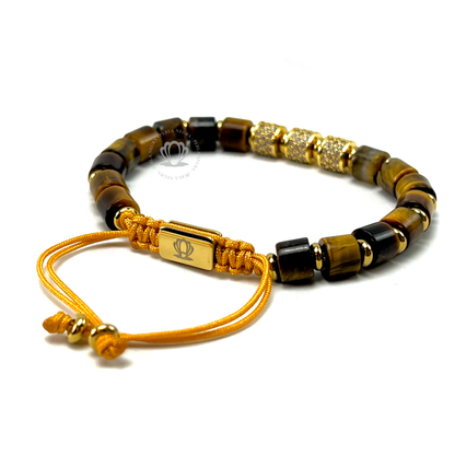 Brown Tiger Eye & 18K Gold Clear Cz Barrels