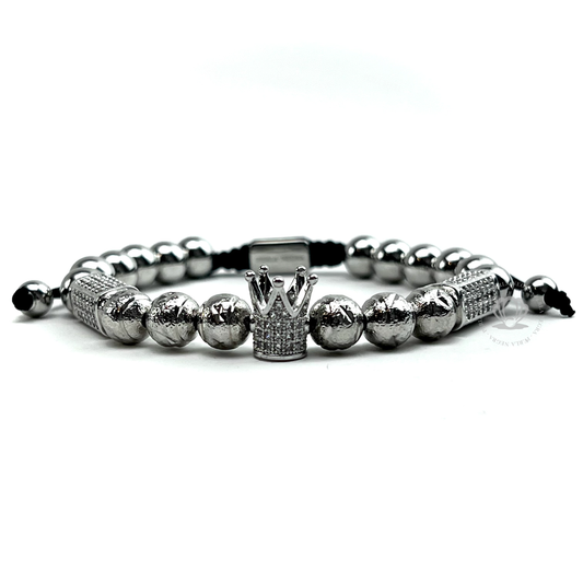 White Gold Cz Crown & Clear Cz Rectangles Bracelet