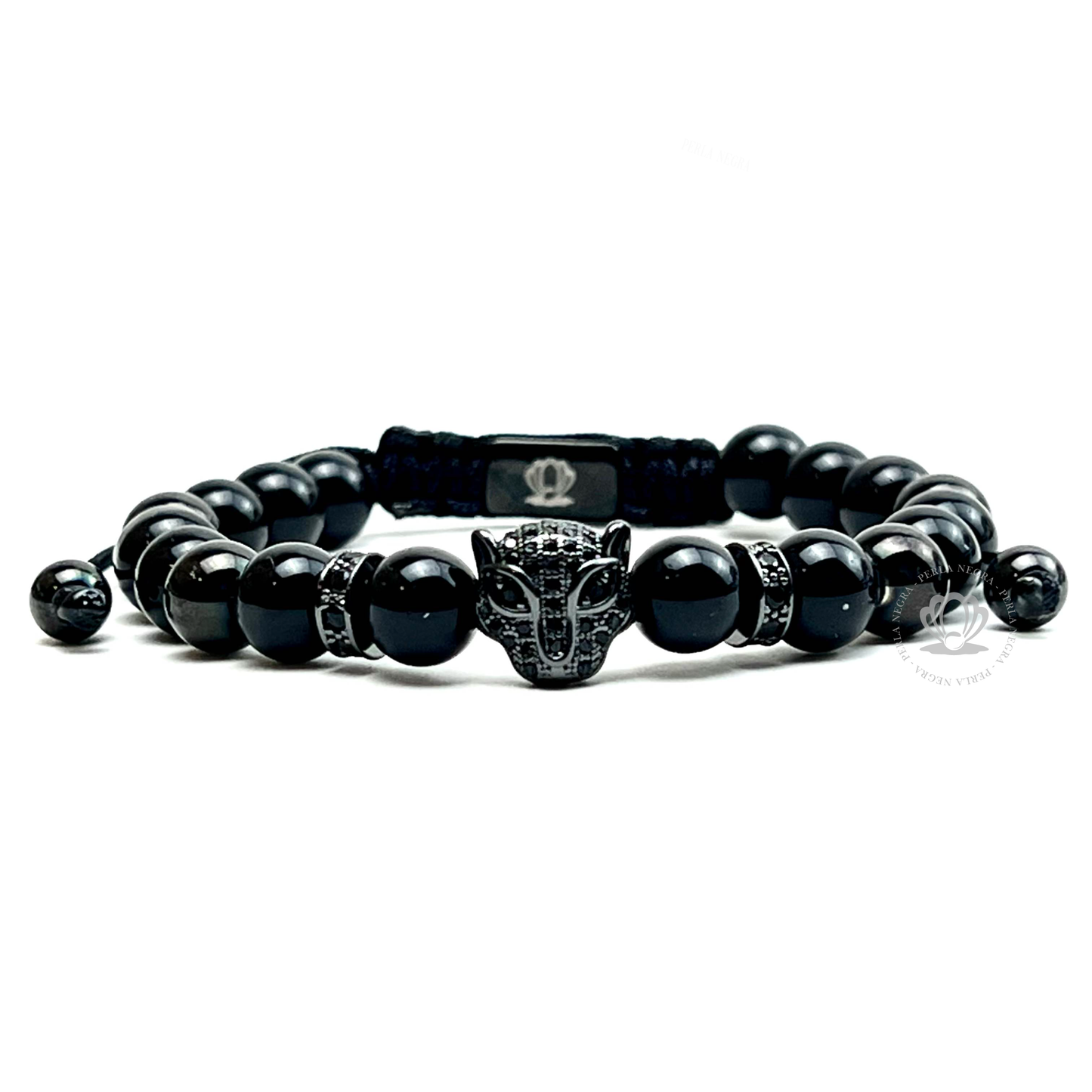 Rhodium Jaguar & Black Onyx Bracelet