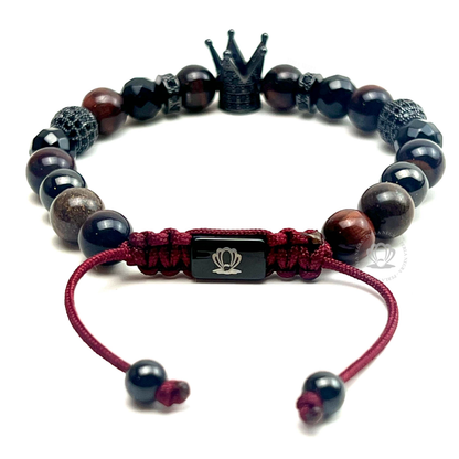 Rhodium Cz Crown, Red Tiger Eye Bracelet