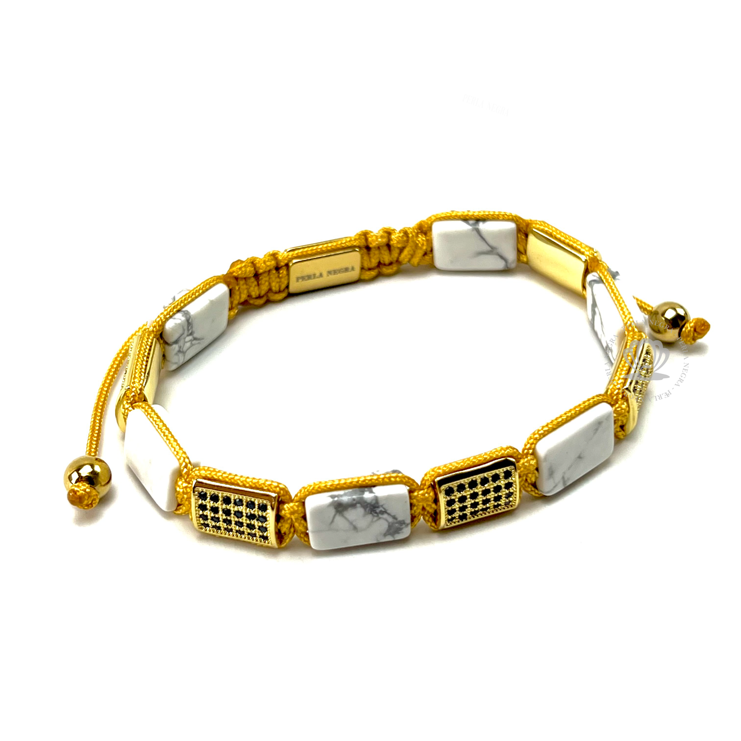 White Howlite  & Black Cz Rectangule Bracelet