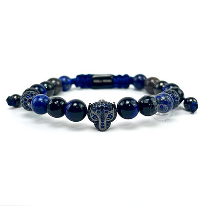 Rhodium Cz Crown, Rhodium Jaguar & Blue Tiger Eye Combination