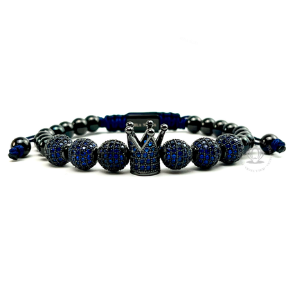 Rhodium Crown Blue Cz, Blue Cz Beads Bracelet