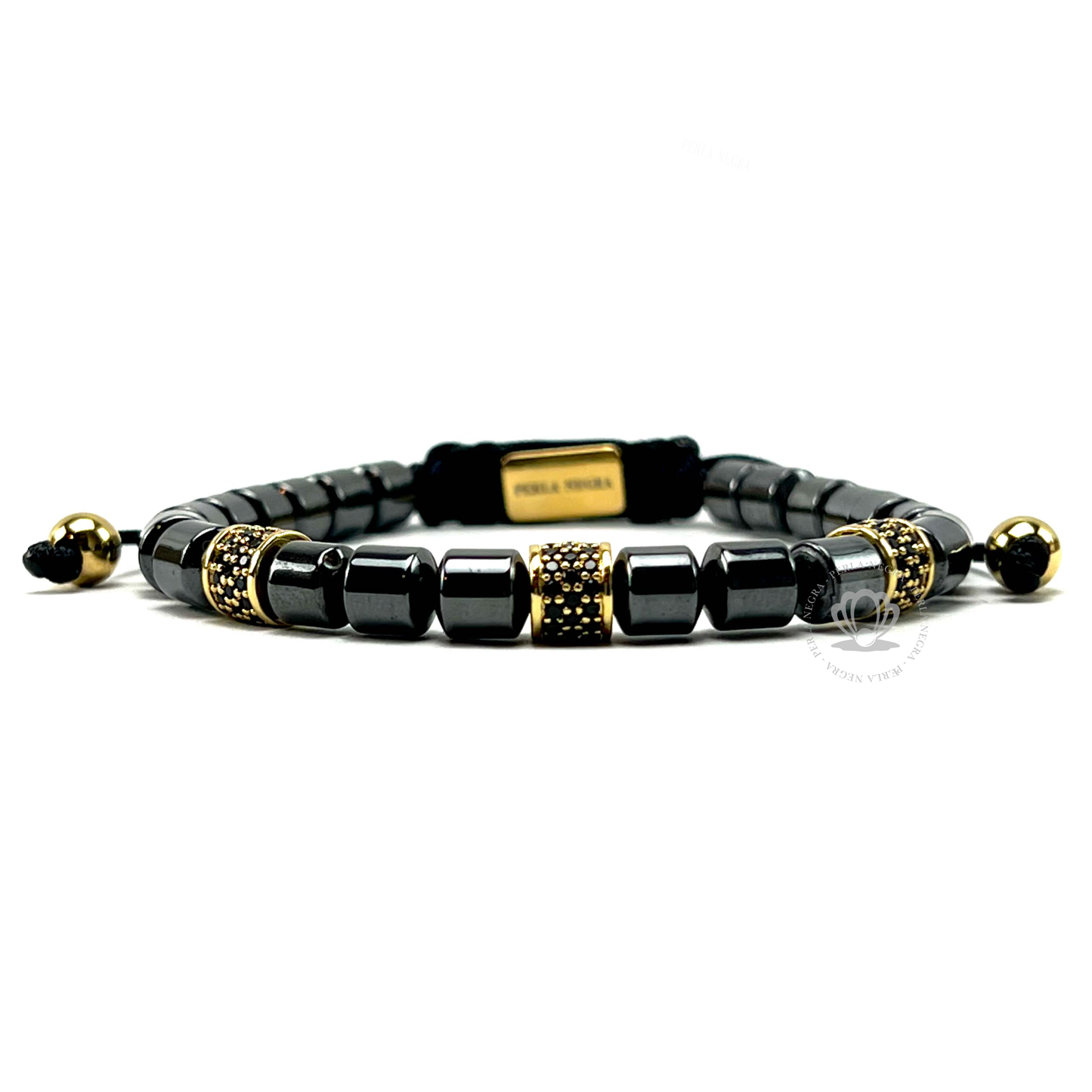 Black Hematite & 18K Gold Cylinders