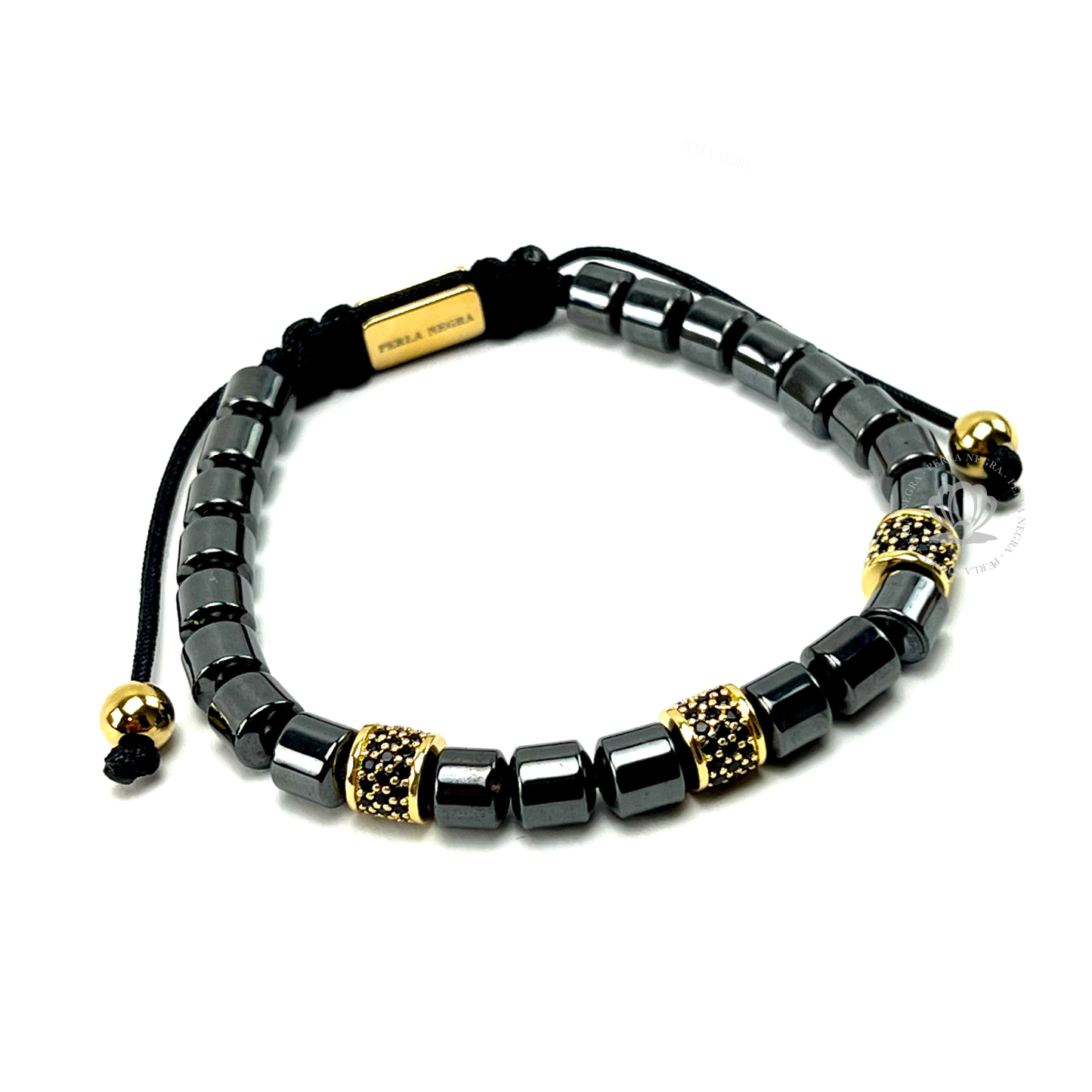 Black Hematite & 18K Gold Cylinders