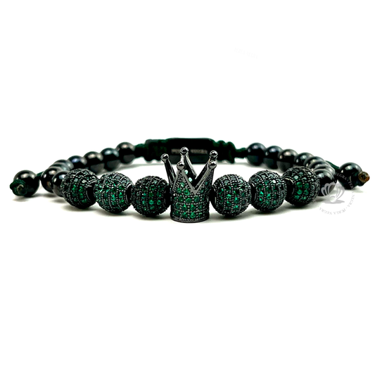 Rhodium Crown Green Cz & Green Cz Beads Bracelet