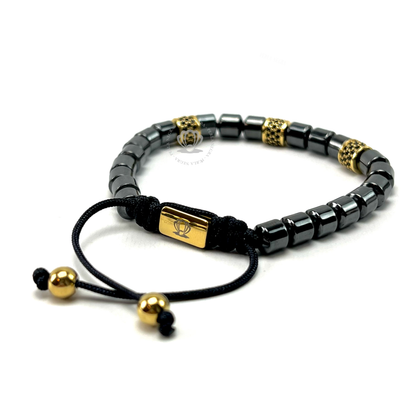 Black Hematite & 18K Gold Cylinders