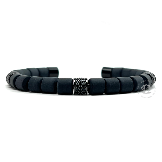 Rhodium Cz Barrel & Black Onix Bracelet