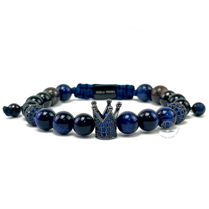 Rhodium Cz Crown, Rhodium Jaguar & Blue Tiger Eye Combination