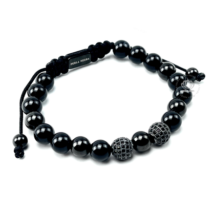 Black Onyx & Rhodium Cz Beads Bracelet