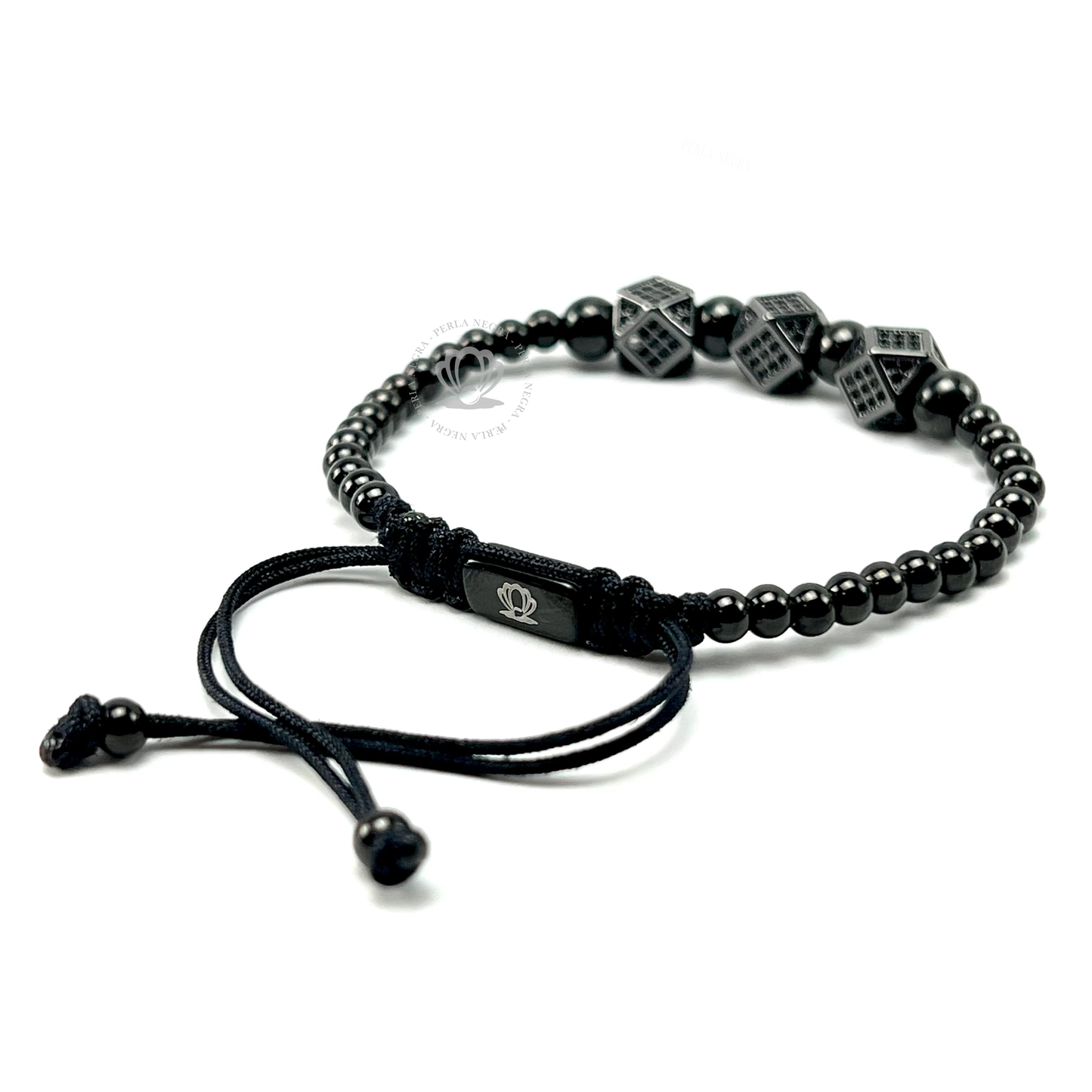 Rhodium Rhombuses & Black Cz Bracelet