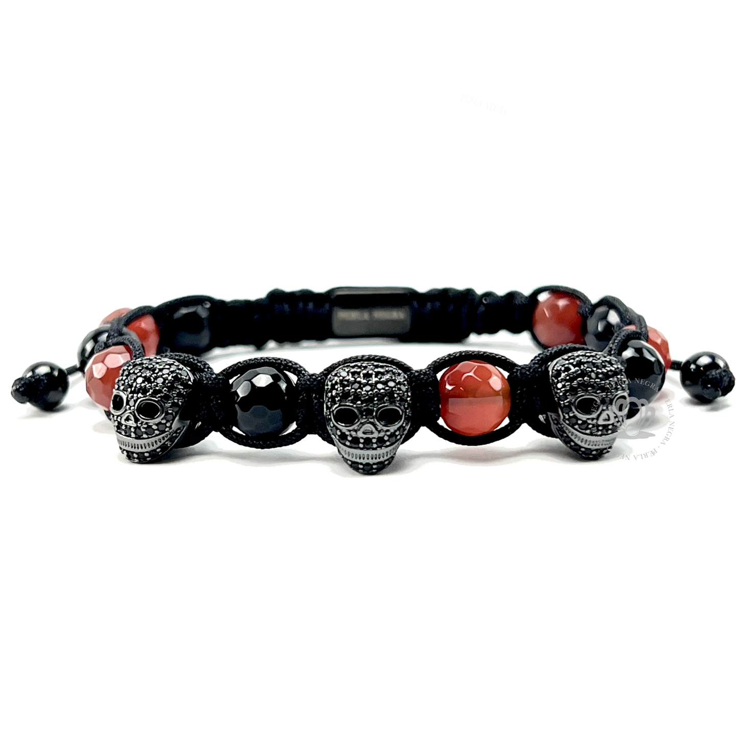 Triple Rhodium Skull & Black Cz Bracelet