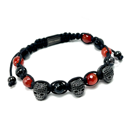 Triple Rhodium Skull & Black Cz Bracelet