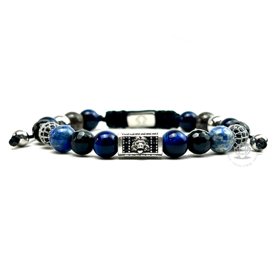 White Gold Lion, Lapislazuli & Agata Bracelet