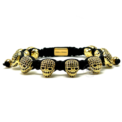 Luxury Yellow gold Skull & Black Cz Bracelet