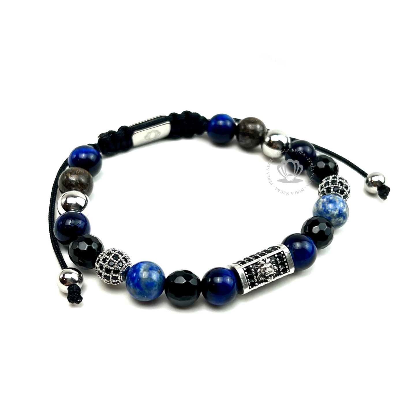 White Gold Lion, Lapislazuli & Agata Bracelet