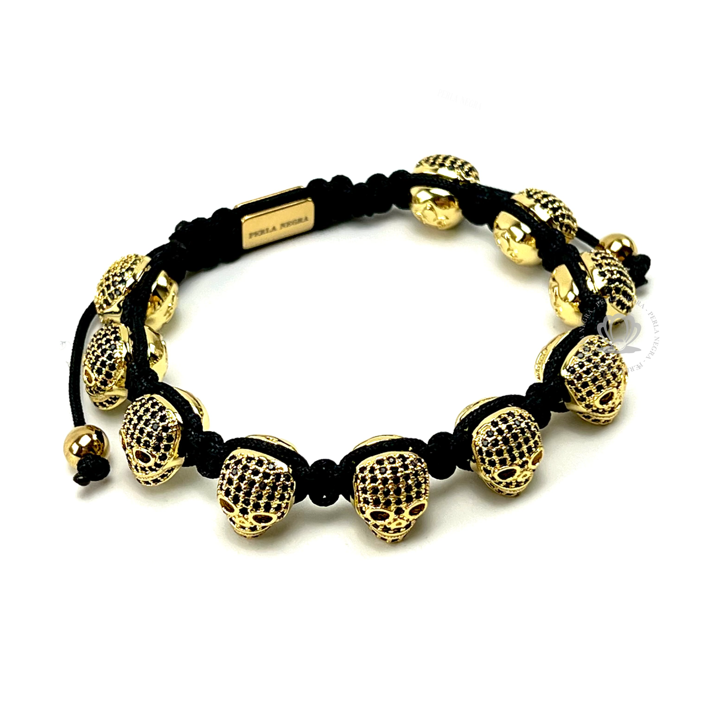 Luxury Yellow gold Skull & Black Cz Bracelet