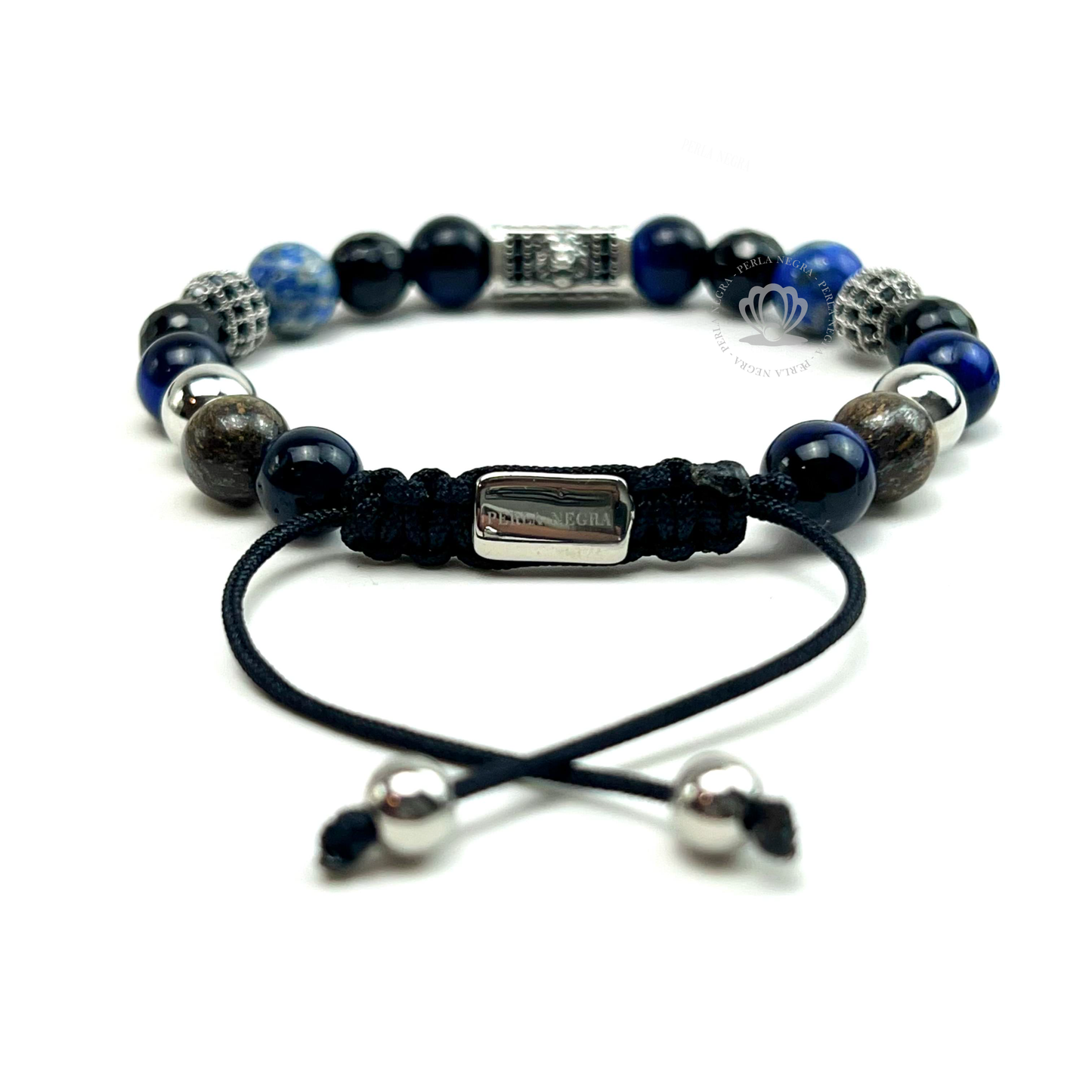 White Gold Lion, Lapislazuli & Agata Bracelet