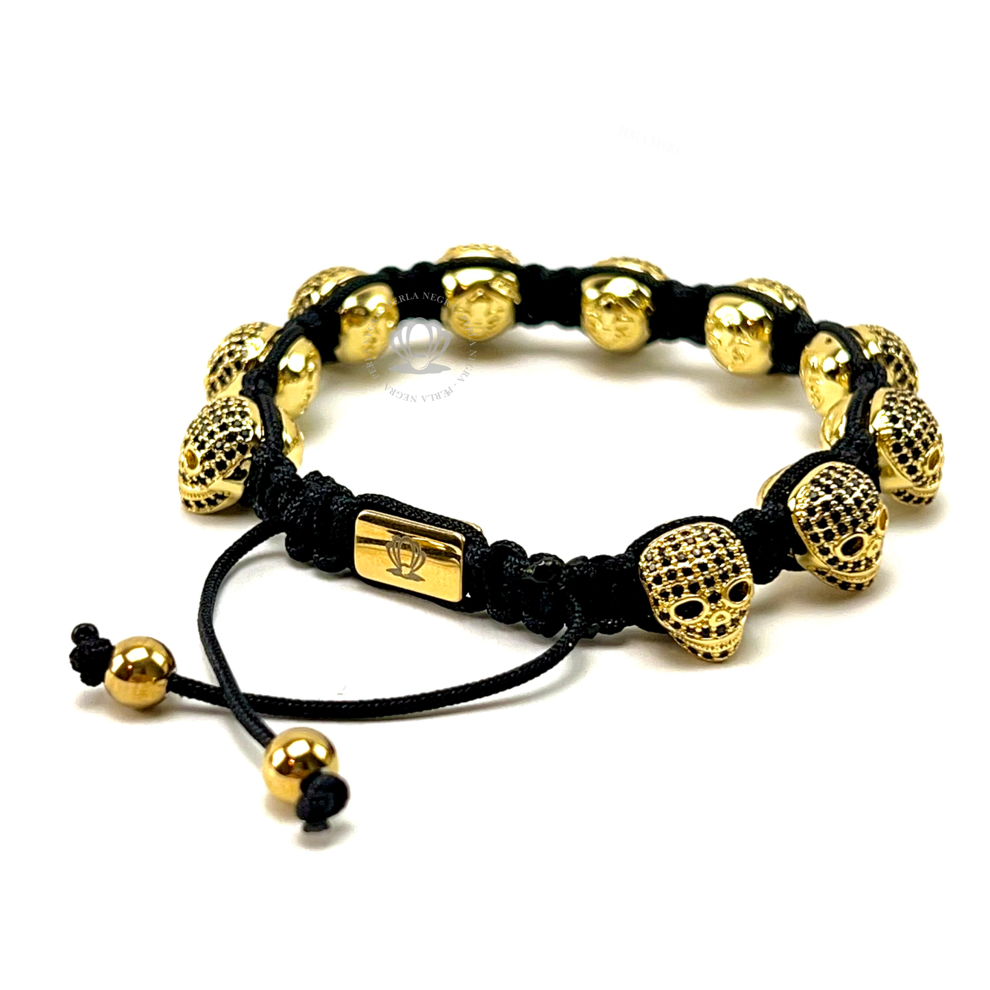 Luxury Yellow gold Skull & Black Cz Bracelet