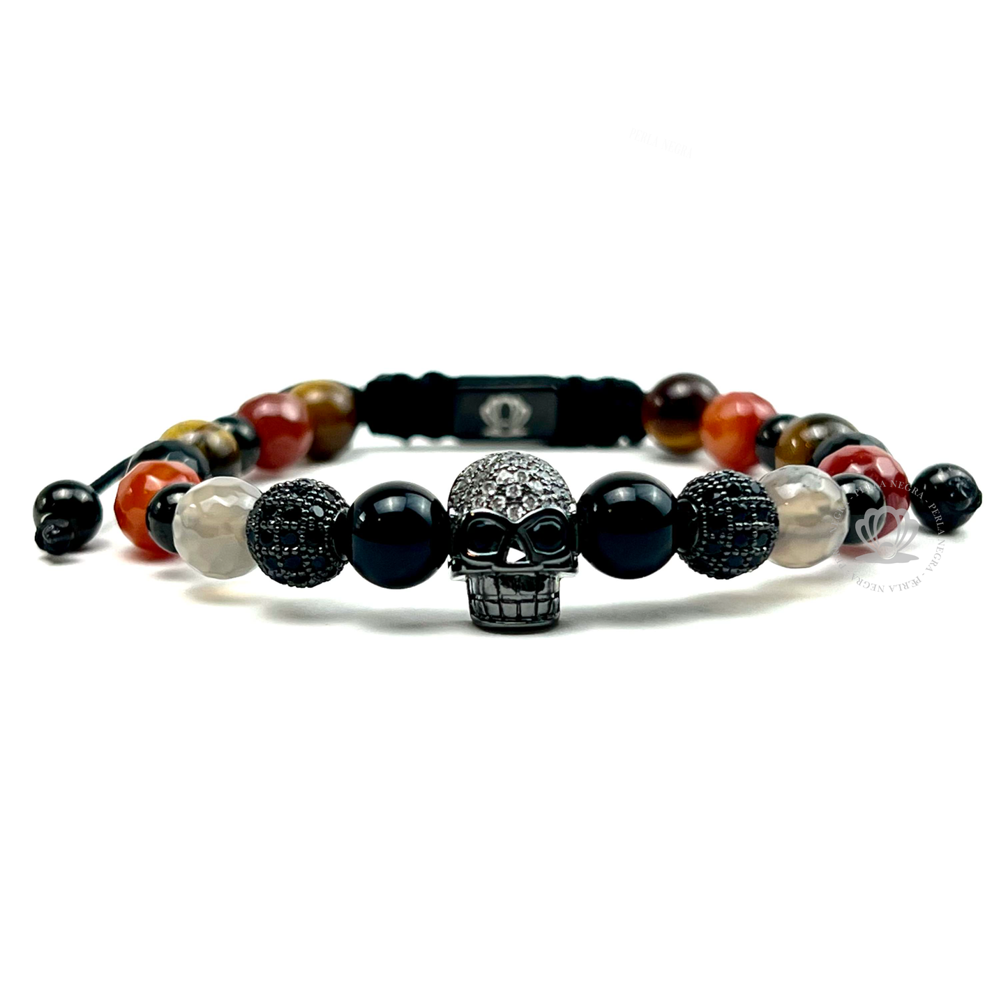 Rhodium Skull Black Cz & Onyx Stone Bracelet