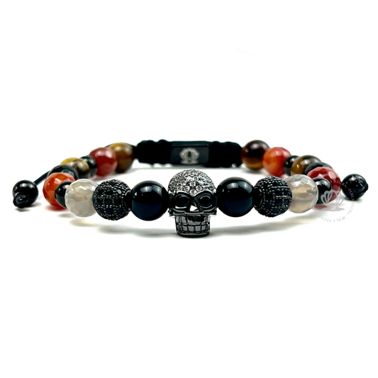 Rhodium Skull Black Cz & Onyx Stone Bracelet