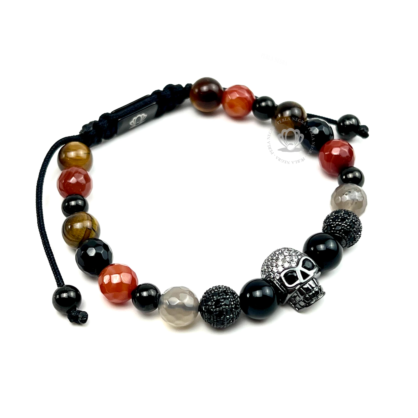 Rhodium Skull Black Cz & Onyx Stone Bracelet