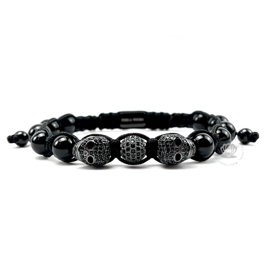 Double Rhodium Black Skull & Black Cz Bracelet