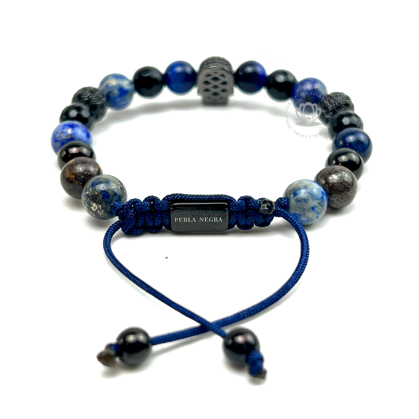 Rhodium Skull Black Cz, Blue Tiger Eye & Agata Bracelet