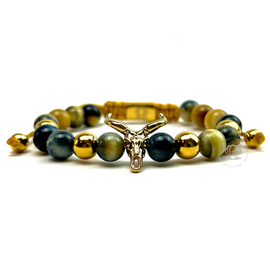 Gold Bull , Yellow Tiger Eye & Natural Tiger Eye Bracelet