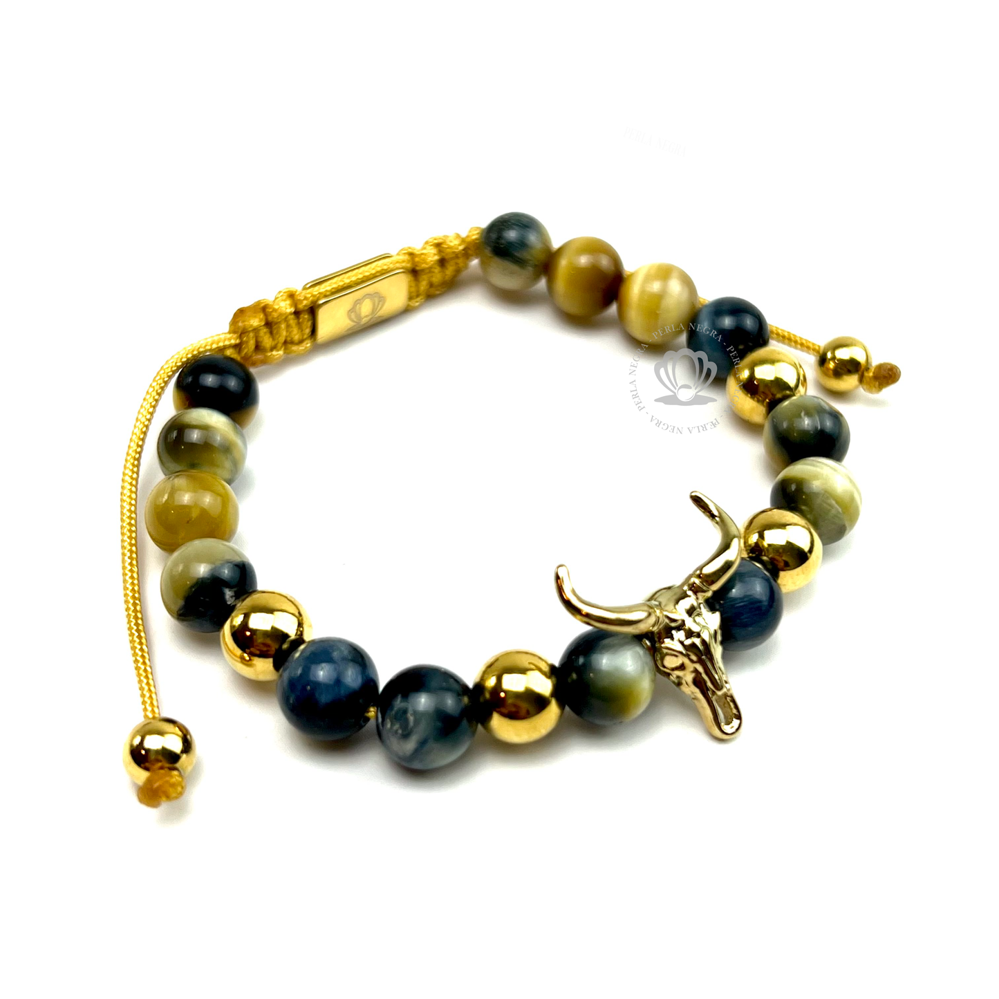 Gold Bull , Yellow Tiger Eye & Natural Tiger Eye Bracelet