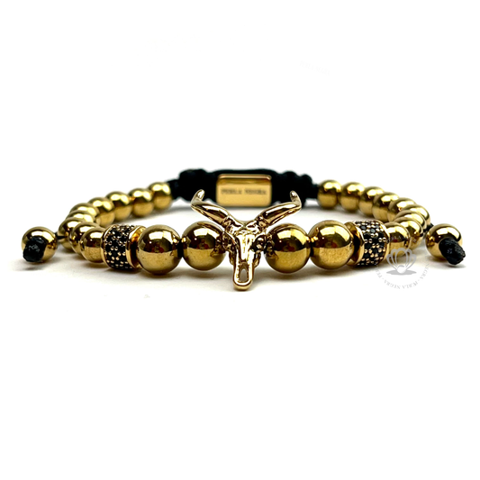 Gold Bull  & 18k Gold Cylinders Bracelet