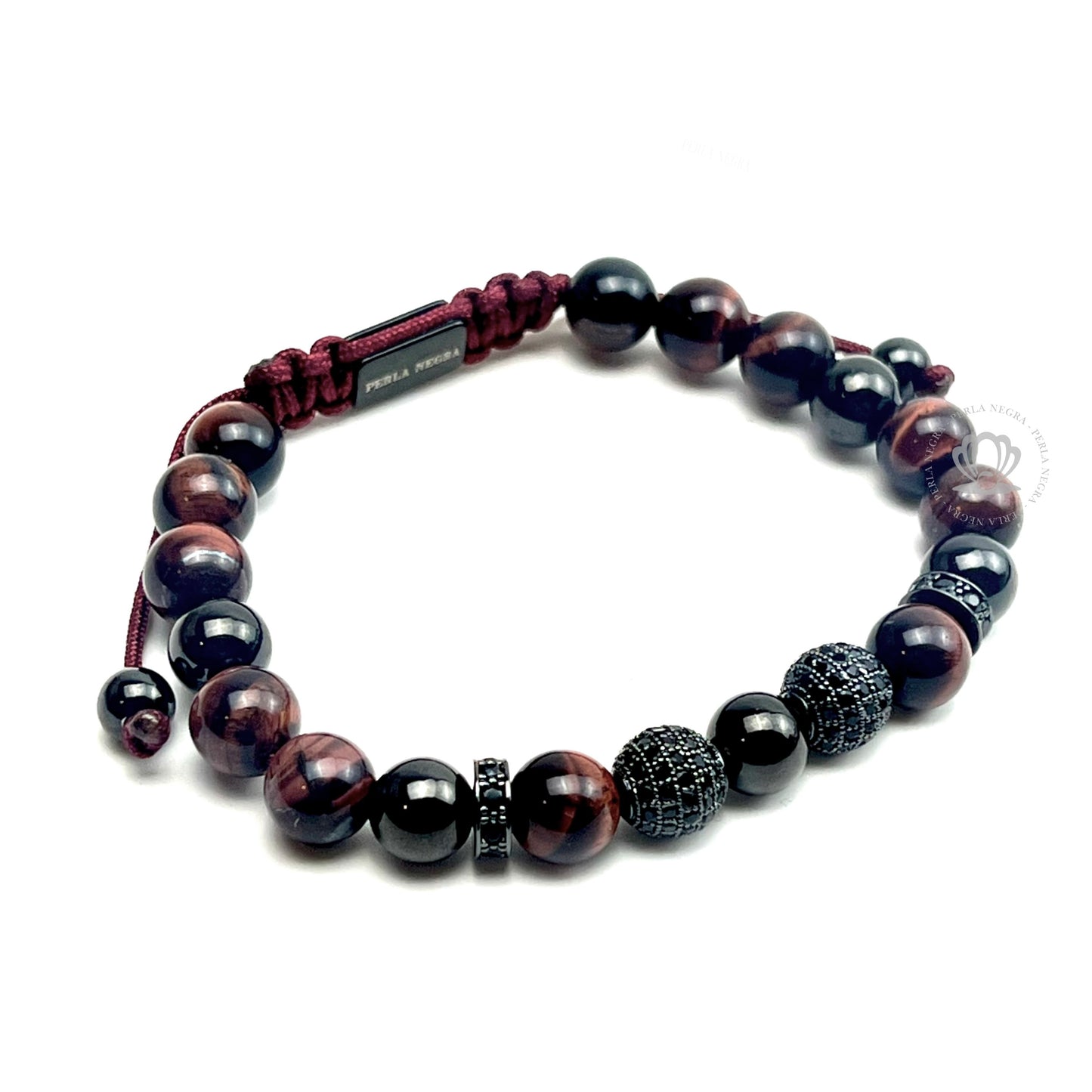 Red Tiger Eye & Ruthenium Cz Beads Bracelet