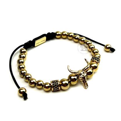 Gold Bull  & 18k Gold Cylinders Bracelet