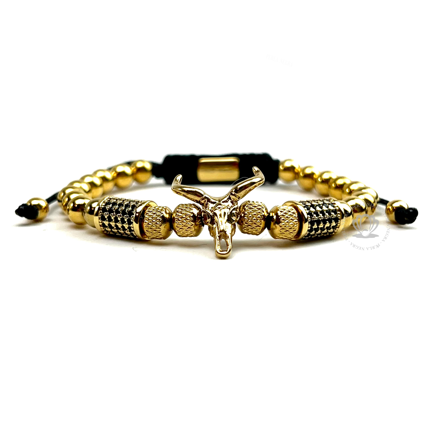 Gold Bull  & 18k Gold Beads Bracelet