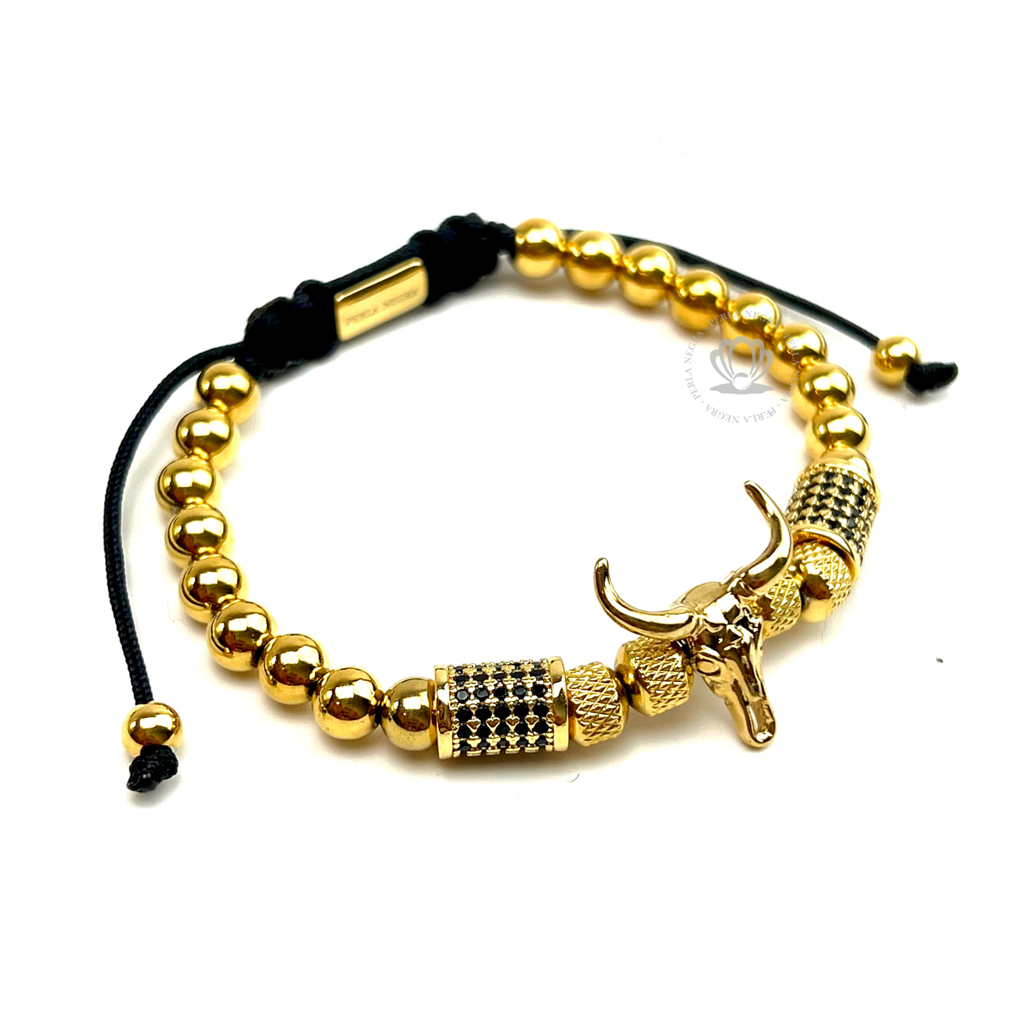 Gold Bull  & 18k Gold Beads Bracelet