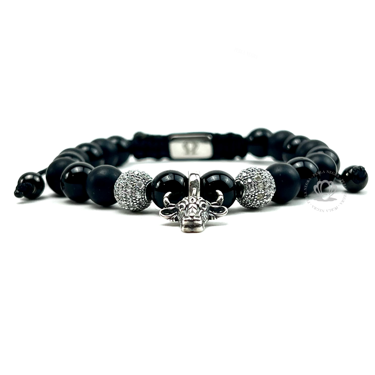 Silver Bull & Onyx Bracelet