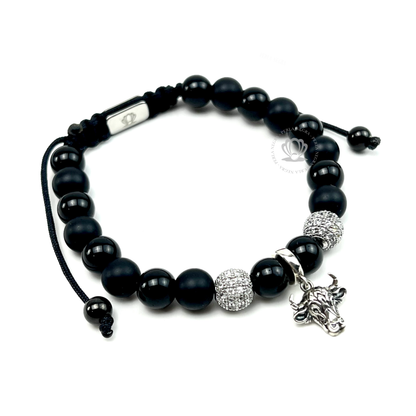 Silver Bull & Onyx Bracelet