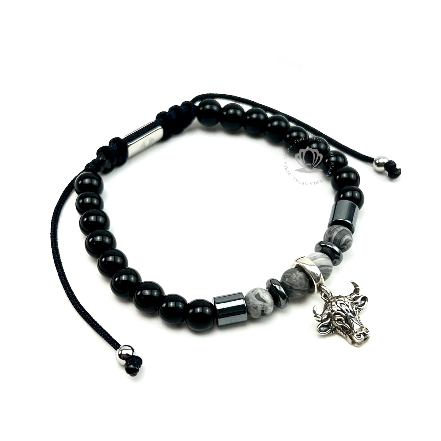 Silver Bull & Bright Onyx Bracelet