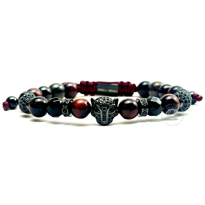 Rhodium Jaguar Black Cz, Red Tiger Eye & Agata Bracelet