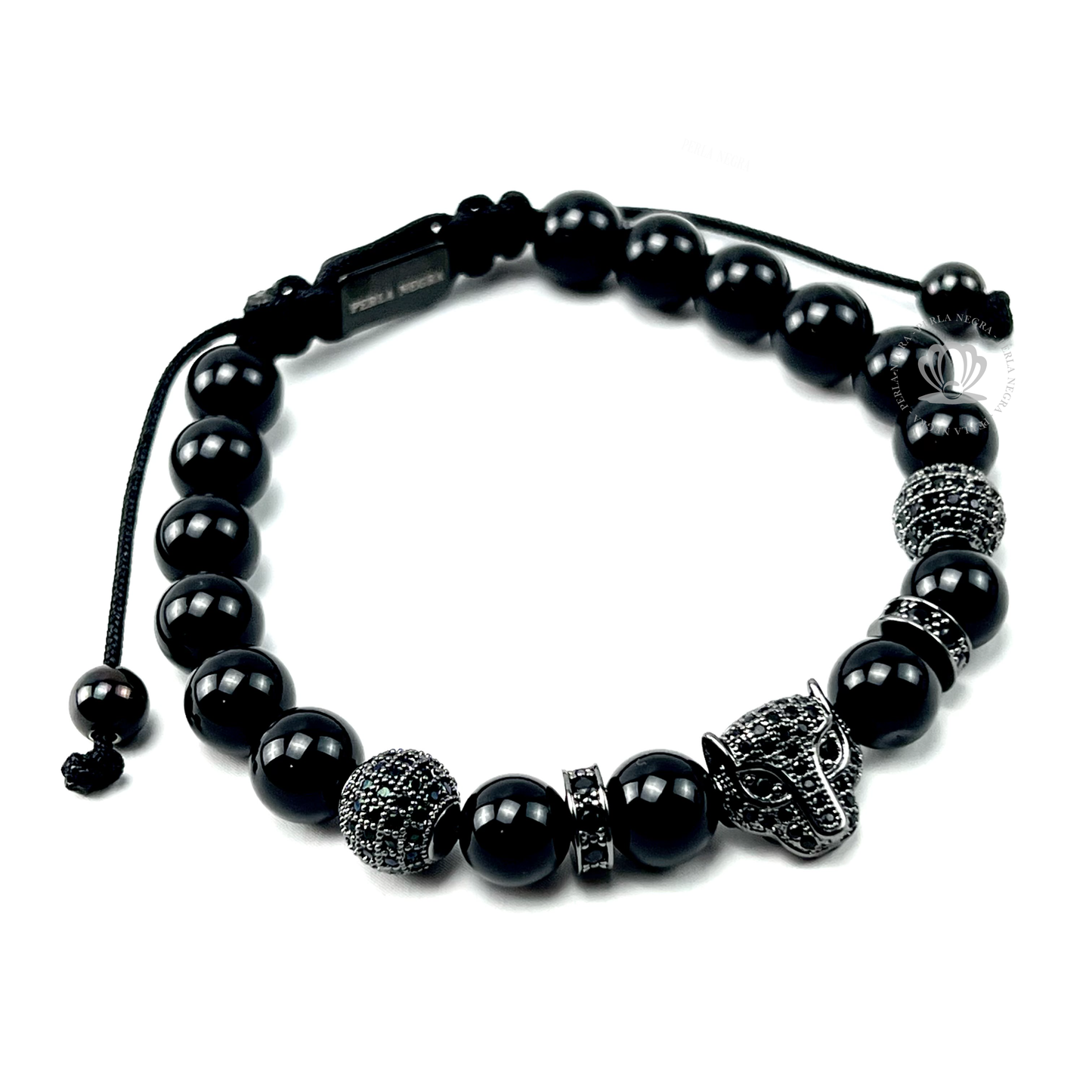 Rhodium Jaguar Black Cz & Black Onyx Bracelet