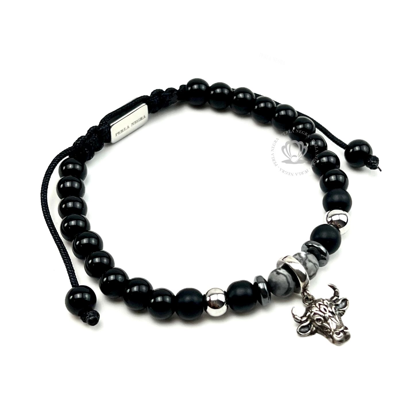 Silver Bull & Hematite Bracelet