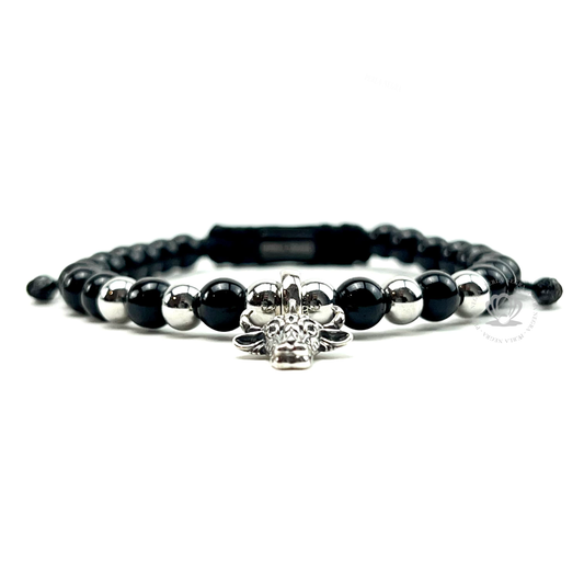 Silver Bull, Onyx & Silver Beads Bracelet